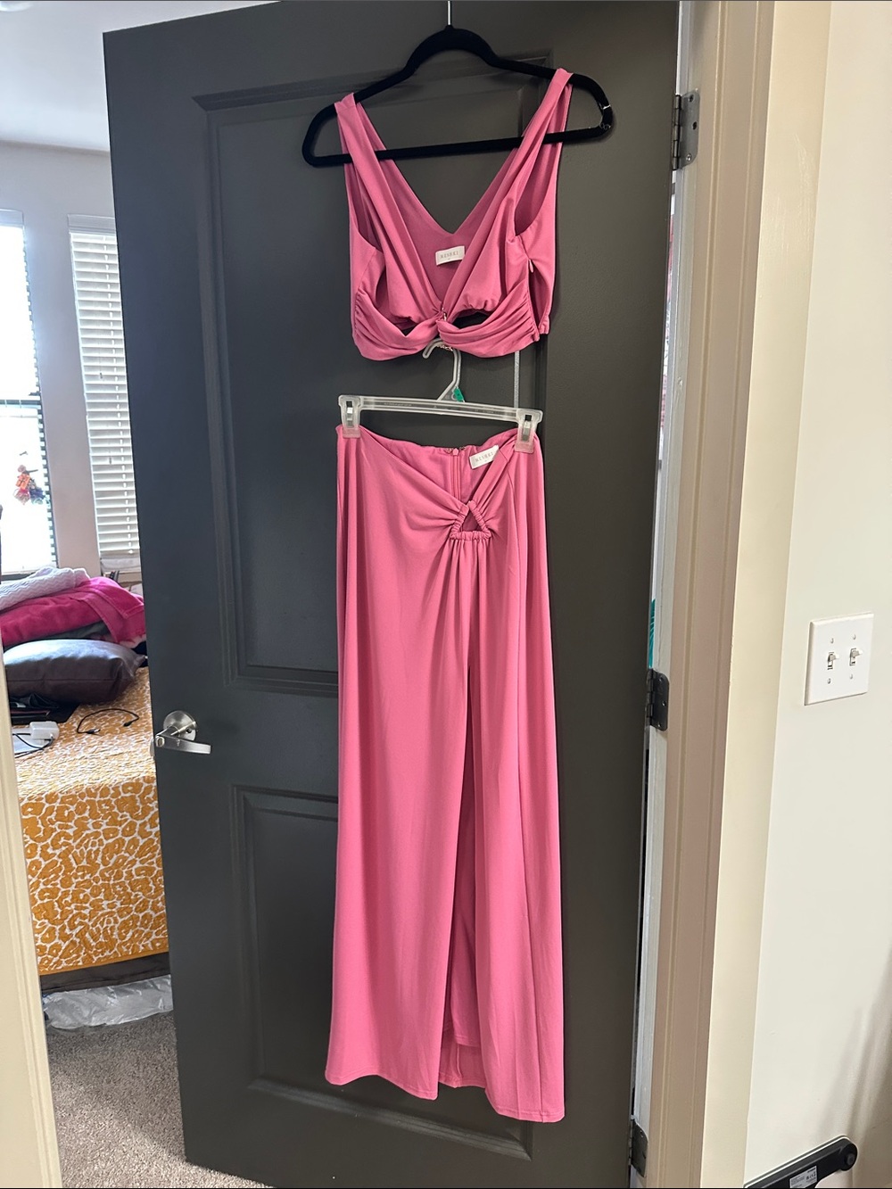 Meshki Pink Knot-Front Maxi Jumpsuit Set